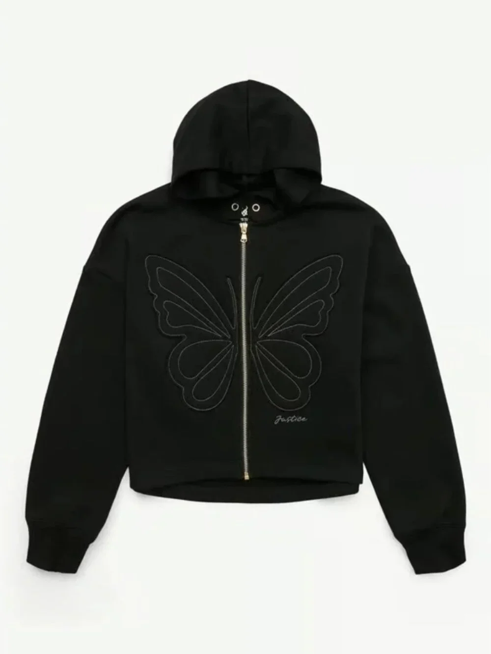Justice Girls Black Butterfly Zip Up Hoodie Size M 10